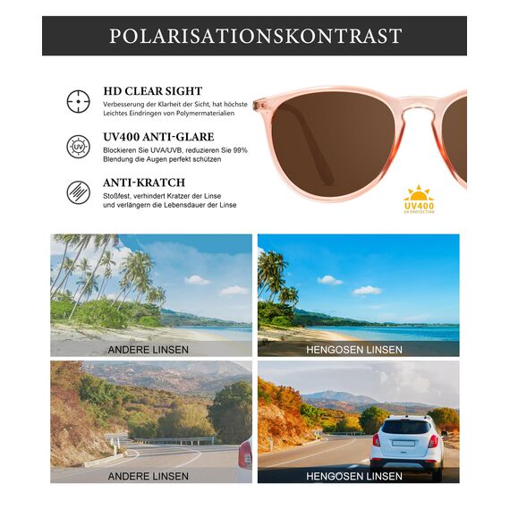 HENGOSEN Sonnenbrille Damen Polarisiert Sunglasses-Woman: Polarisiert Sonnenbrille Damen Retro UV Schutz Vintage Sunglasses