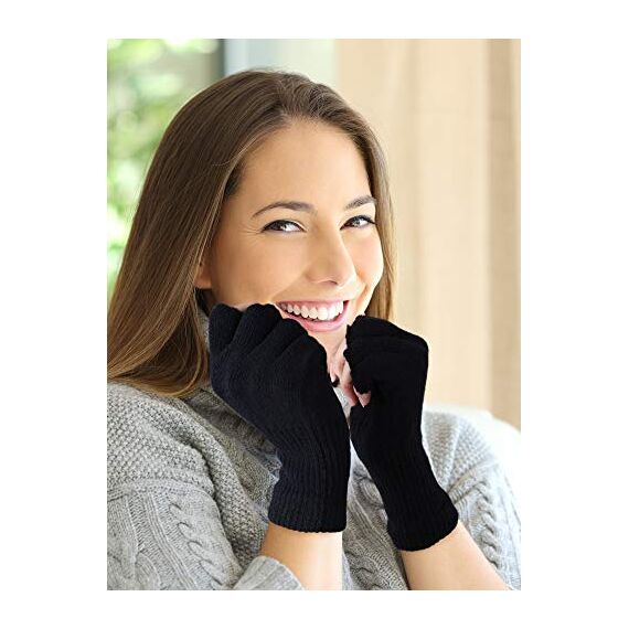 Pangda 2 Paar Unisex Fingerlose Handschuhe - Half Finger Dehnbar Strick Verlängern Handgelenk Winter Warme Handschuhe (Schwarz)