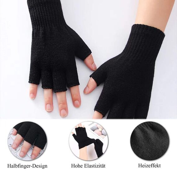 Scettar 2 Paar fingerlose Handschuhe, gestrickte warme Winterhandschuhe, Halbfingerhandschuhe für Kinder und Erwachsene (Schwarz)