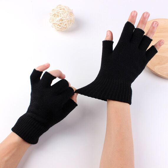 EUDUQ 2 Paar Fingerlose Handschuhe,Herbst Winter Fingerlose Fäustlinge,Acrylic Halbfingerhandschuhe,Universalgröße Fingerless Gloves für Kinder Herren Damen Schwarz
