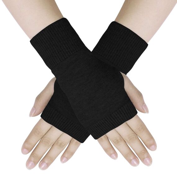 Dokpav Winter Fingerlose Fäustlinge Damen Wolle Warm Fingerhandschuhe Halb Strick Handschuhe Schwarz