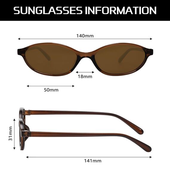 CHAOSELF Retro Ovale Sonnenbrille für Damen Trendige Leichte Schmale Schicke Cat-Eye 90er Kleine Vintage Brille UV400 Schutz