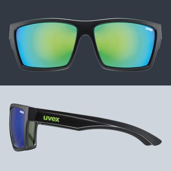 uvex LGL 29 - Sonnenbrille für Damen und Herren - starker Schutz vor Sonnenstrahlung - inkl Schriftzug auf den Bügeln - black matt/green - one size