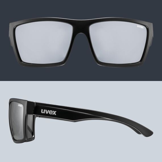 Uvex LGL 29 - Sonnenbrille für Damen und Herren - starker Schutz vor Sonnenstrahlung - inkl Schriftzug auf den Bügeln - black matt/silver - one size