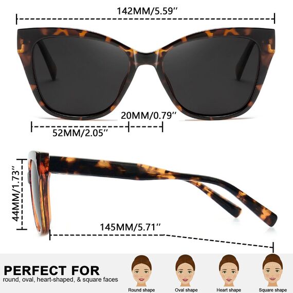 Joopin Acetat Sonnenbrille Damen Katzenauge Polarisiert Modische 90er UV400-Schutz TR90 Cosplay Chunky Party Brille Cat-Eye zum Fahren und Reisen (Schildkröte Schwarz)