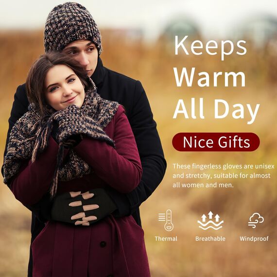 SUTIYO Fingerlose Handschuhe Herren Damen, Kaschmir Strick Handschuhe Warme Ohne Finger, Fingerless Gloves Winterhandschuhe Arbeits Autofahren Radfahren Sport (Schwarz)