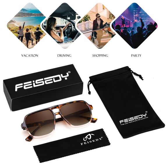 FEISEDY Retro 70er Jahre Sonnenbrille Damen Herren Vintage Square Brille mit UV400 Schutz B4158