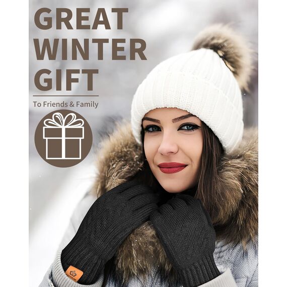 ARFNKIM Damen Winterhandschuhe mit Fleecefutter, Touchscreen Warme Gedehnt Dicke Strickhandschuhe Wollhandschuhe Thermohandschuhe Outdoor Winter Geschenke für Herren und Damen (schwarz)