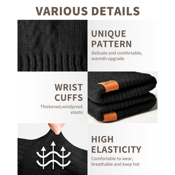 ARFNKIM Damen Winterhandschuhe mit Fleecefutter, Touchscreen Warme Gedehnt Dicke Strickhandschuhe Wollhandschuhe Thermohandschuhe Outdoor Winter Geschenke für Herren und Damen (schwarz)