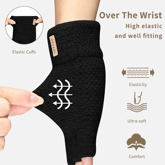 SUTIYO Fingerlose Handschuhe Herren Damen, Kaschmir Strick Handschuhe Warme Ohne Finger, Fingerless Gloves Winterhandschuhe Arbeits Autofahren Radfahren Sport (Schwarz)