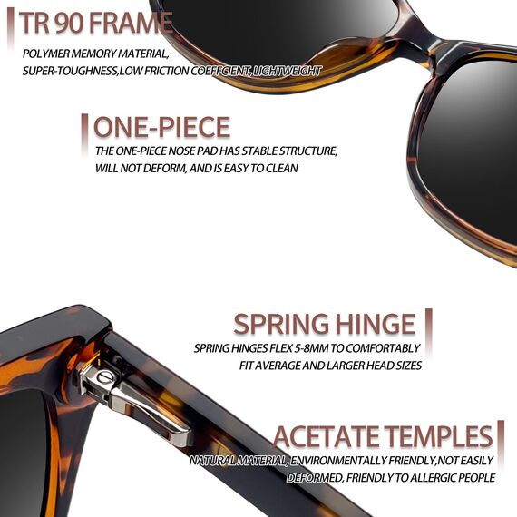 Joopin Acetat Sonnenbrille Damen Katzenauge Polarisiert Modische 90er UV400-Schutz TR90 Cosplay Chunky Party Brille Cat-Eye zum Fahren und Reisen (Schildkröte Schwarz)
