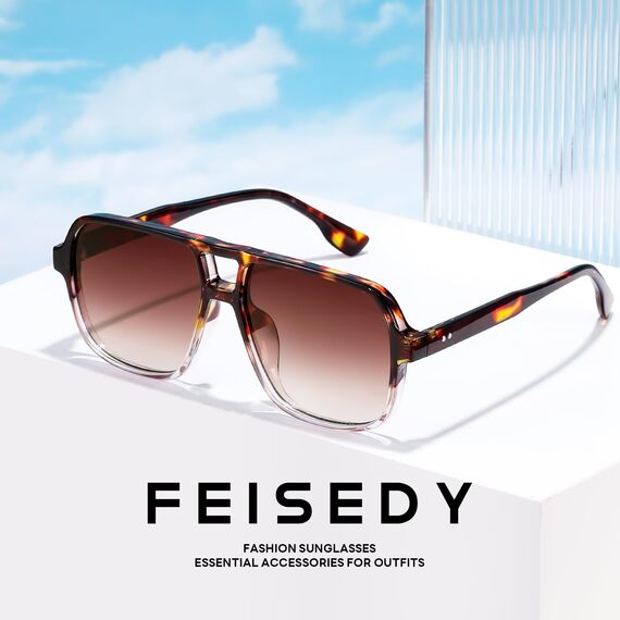 FEISEDY Retro 70er Jahre Sonnenbrille Damen Herren Vintage Square Brille mit UV400 Schutz B4158