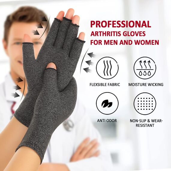 Zexhoor 2 Paar Arthritis Kompressionshandschuhe für Damen und Herren, Karpaltunnelschmerzlinderung, fingerlos für Tippen und tägliche Arbeit