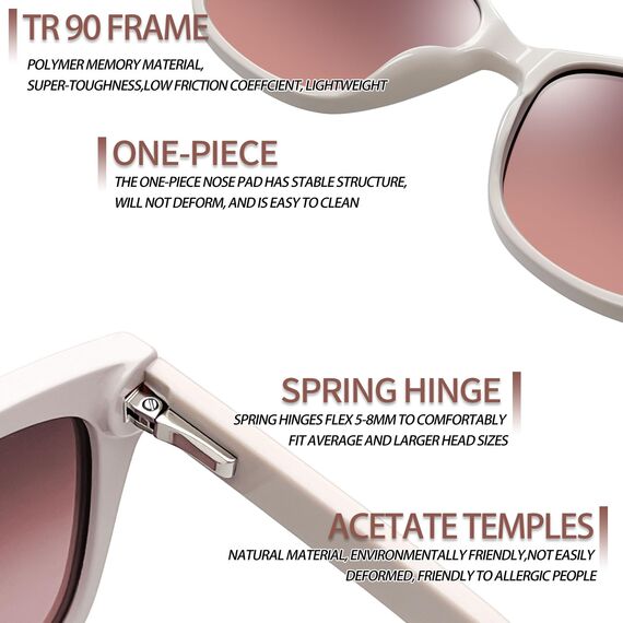 Joopin Acetat Cateye Sonnenbrille Trendy Katzenauge Damen Sonnenbrille Polarisierter UV-Schutz TR90 Cosplay Chunky Party Brille zum Reisen (Beige Hellbraun)