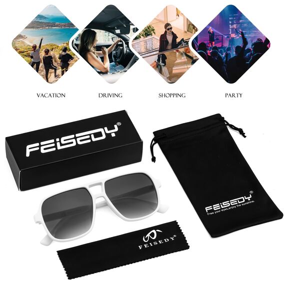 FEISEDY Retro 70er Jahre Sonnenbrille Damen Herren Vintage Square Brille mit UV400 Schutz B4158