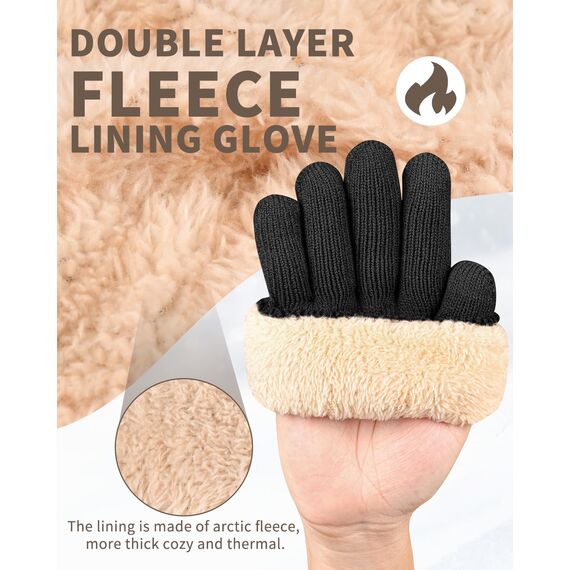 ARFNKIM Damen Winterhandschuhe mit Fleecefutter, Touchscreen Warme Gedehnt Dicke Strickhandschuhe Wollhandschuhe Thermohandschuhe Outdoor Winter Geschenke für Herren und Damen (schwarz)