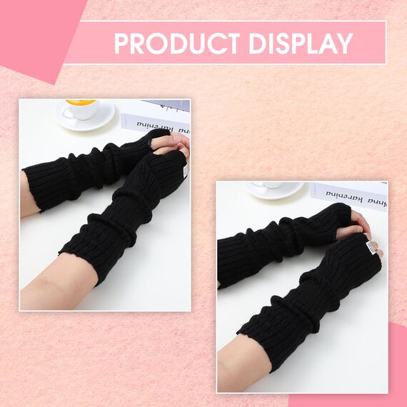 Japanischer Winter Damen Gestrickte Armstulpen - Warme Long Fingerlose Handschuhe mit Daumenloch, Y2K-Gothic-Punk-Hip-Hop-Pulswärmer