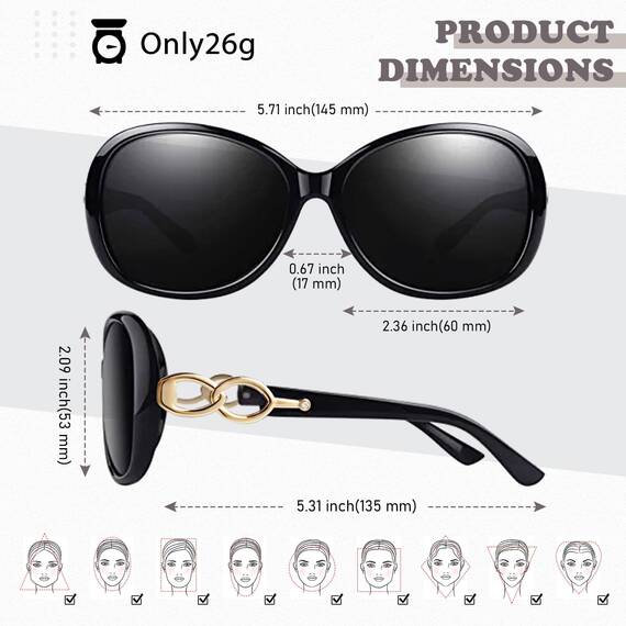 Sunier Sonnenbrille Damen Polarisiert Groß Übergroße Elegant Klassische Vintage Oversize Sonnenbrille Frauen mit 100% UV400 Schutz
