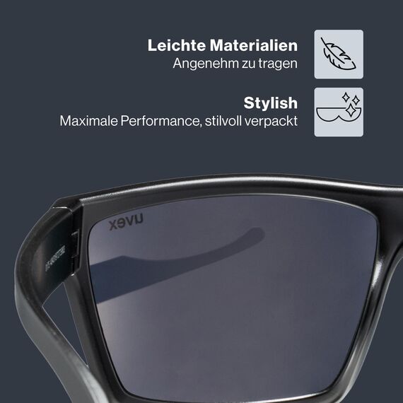 uvex LGL 29 - Sonnenbrille für Damen und Herren - starker Schutz vor Sonnenstrahlung - inkl Schriftzug auf den Bügeln - black matt/green - one size