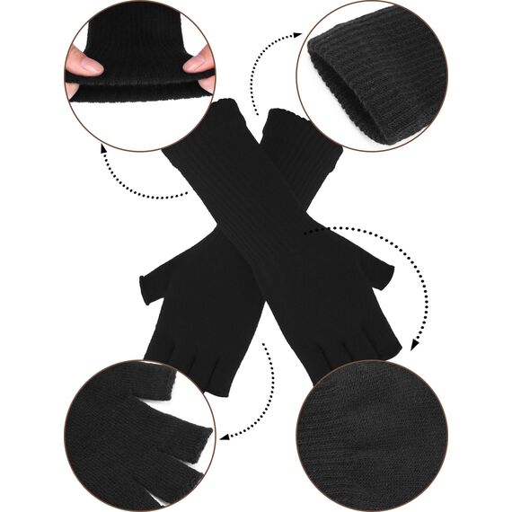 Pangda 2 Paar Unisex Fingerlose Handschuhe - Half Finger Dehnbar Strick Verlängern Handgelenk Winter Warme Handschuhe (Schwarz)