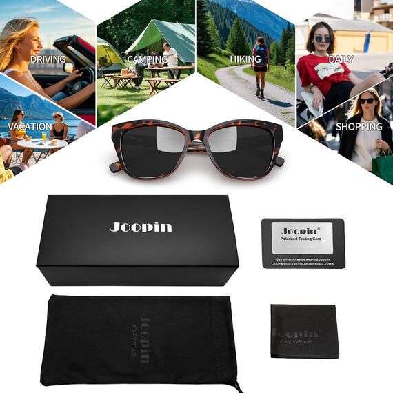 Joopin Acetat Sonnenbrille Damen Katzenauge Polarisiert Modische 90er UV400-Schutz TR90 Cosplay Chunky Party Brille Cat-Eye zum Fahren und Reisen (Schildkröte Schwarz)