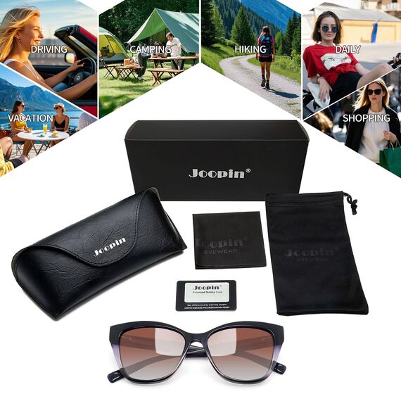 Joopin Cat-Eye Acetat Sonnenbrille Damen Polarisiert Modische UV-Schutz TR90 Cosplay Chunky Party Katzenauge Brille zum Fahren und Reisen (Lila Braun)