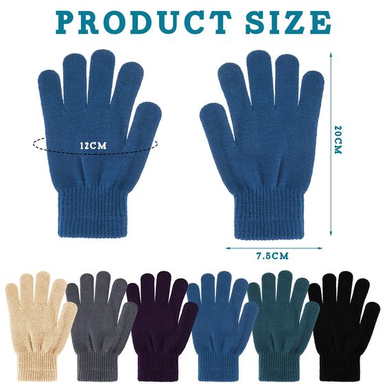 Boyiee 6 Paar Strickhandschuhe Erwachsene Vollfinger Handschuhe für Unisex Damen (Schwarz, Grau, Grün, Lila, Blau, Khaki, L)