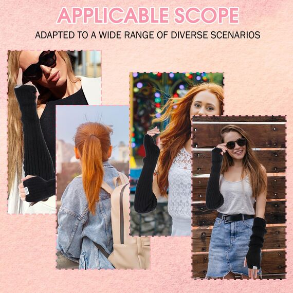 Japanischer Winter Damen Gestrickte Armstulpen - Warme Long Fingerlose Handschuhe mit Daumenloch, Y2K-Gothic-Punk-Hip-Hop-Pulswärmer