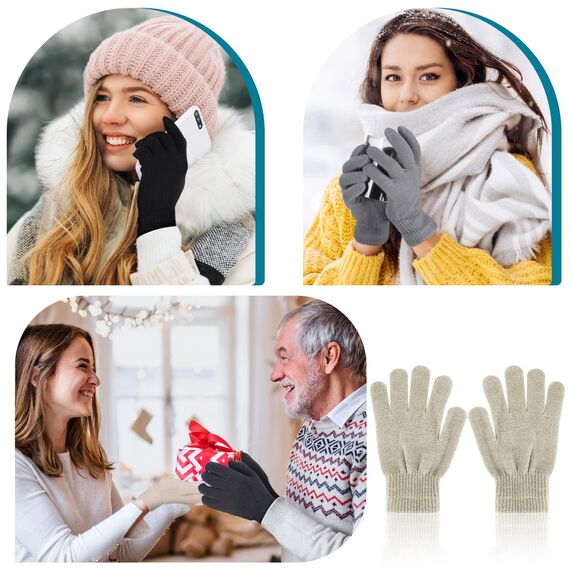 Boyiee 6 Paar Strickhandschuhe Erwachsene Vollfinger Handschuhe für Unisex Damen (Schwarz, Grau, Grün, Lila, Blau, Khaki, M)