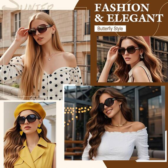 Sunier Sonnenbrille Damen Polarisiert Groß Übergroße Elegant Klassische Vintage Oversize Sonnenbrille Frauen mit 100% UV400 Schutz