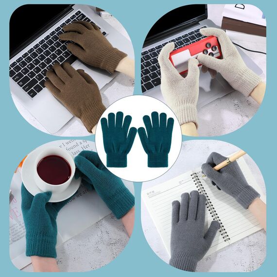 Boyiee 6 Paar Strickhandschuhe Erwachsene Vollfinger Handschuhe für Unisex Damen (Schwarz, Grau, Grün, Lila, Blau, Khaki, M)