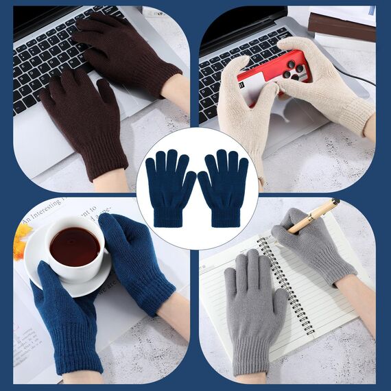 Boyiee 6 Paar Strickhandschuhe Erwachsene Vollfinger Handschuhe für Unisex Damen (Dunkelgrau, Hellgrau, Khaki, Kaffee, Grün, Schwarz, M)