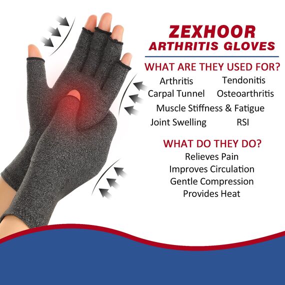 Zexhoor 2 Paar Arthritis Kompressionshandschuhe für Damen und Herren, Karpaltunnelschmerzlinderung, fingerlos für Tippen und tägliche Arbeit