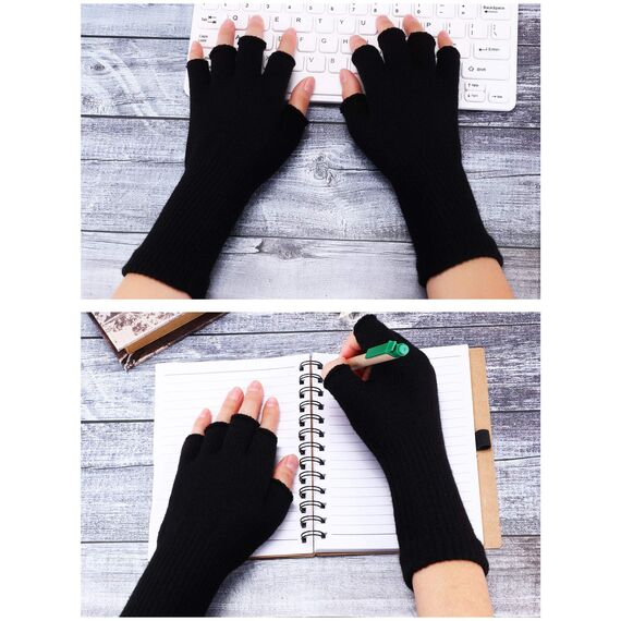 Pangda 2 Paar Unisex Fingerlose Handschuhe - Half Finger Dehnbar Strick Verlängern Handgelenk Winter Warme Handschuhe (Schwarz)