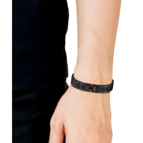Lacoste Gliederarmband für Herren Kollektion METROPOLE in Schwarzem Edelstahl Verziert mit Petit-Piqué-Muster - 2040119