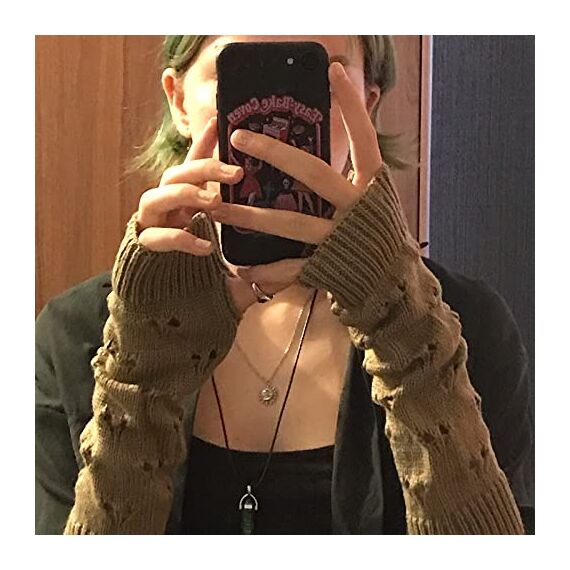 Grunge Handschuhe Fairy Zubehör Zerrissener Häkelhandschuh Kleidung Ästhetik, GRAU, Medium