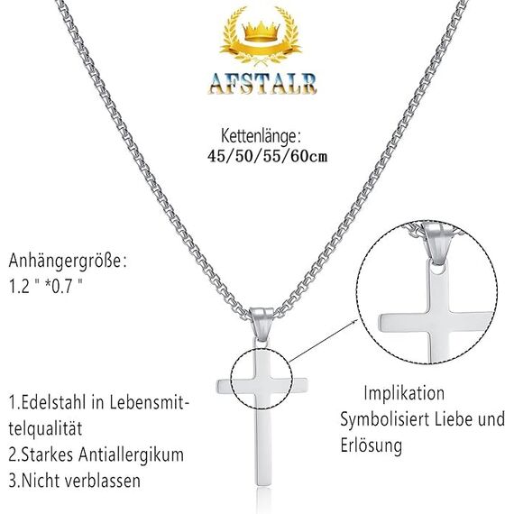 AFSTALR Kreuz Kette Herren Silber Kette mit Kreuz Anhänger Kette Christentum Schmuck Herren