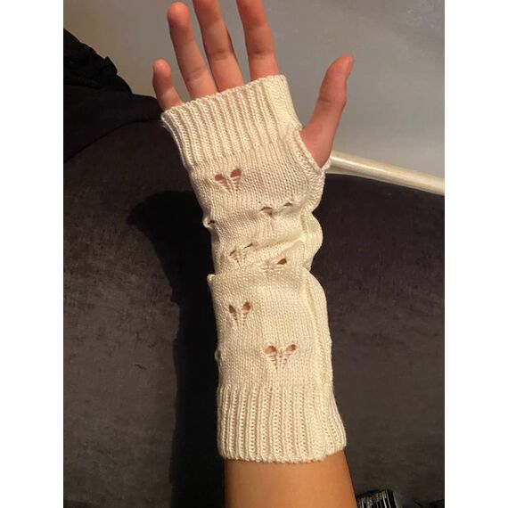 Fairy Grunge Zubehör: Zerrissene und gehäkelte Handschuhe - Grunge-Ästhetik, Weiß, M