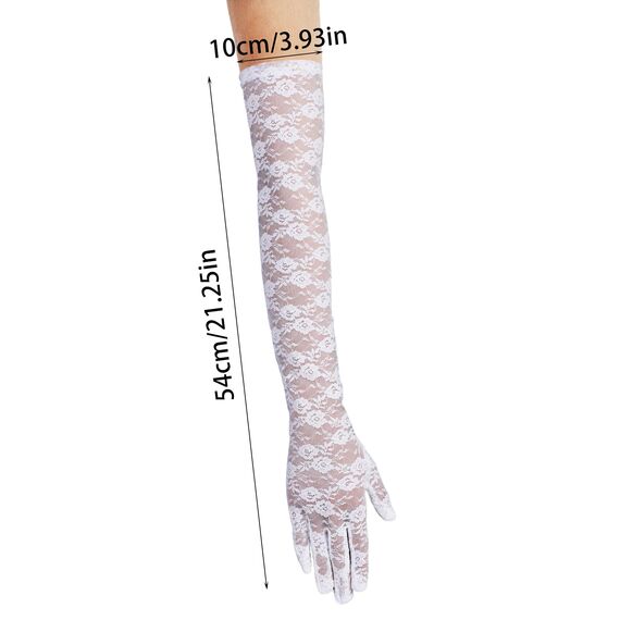 Lusofie Spitze Handschuhe Lang für Damen Elegant Tee Party Spitzenhandschuhe Weiß 1920er Jahre Verlobungskleid Party Tanz Oper Halloween Weiß Handschuhe für Damen