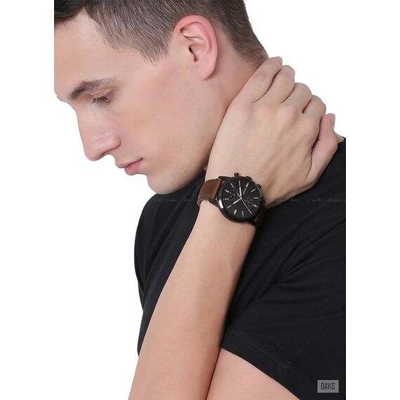 Fossil Townsman Uhr für Herren, Quarz-Chronographenwerk mit Lederarmband