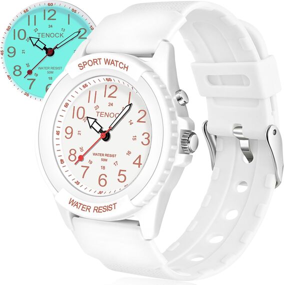 TENOCK Armbanduhr Wasserdicht Damen,Armbanduhr Analog,Herren Analoge Quarz Uhr,5 ATM Wasserdicht Damenuhr Nachtlicht für Modischer Casual-Matching oder Sportliche Aktivität(Weiß)