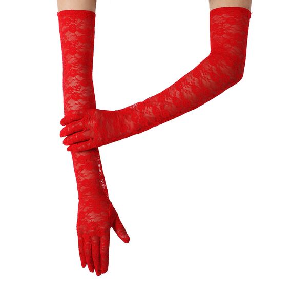 Lusofie Spitzenhandschuhe Lang Spitze für Damen Elegant Rot Tee Party Handschuhe Rot 1920er Jahre Verlobungskleid Party Tanz Oper Halloween Rote Handschuhe für Damen