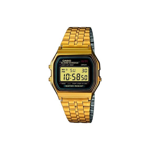 Casio Unisex Quartz Armbanduhr, 35.00mm GehäusegröÃŸe mit LCD digital Zifferblatt und Gold Metallarmband Armband A159WGEA-1EF