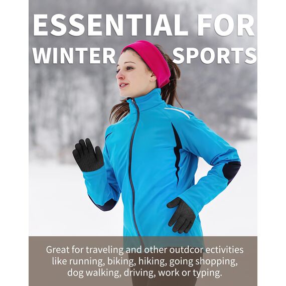 ARFNKIM Thermo-Winterhandschuhe, Fleecefutter, Touchscreen-Strick, dehnbar, warme Handschuhe zum Laufen, Radfahren, Reiten, Herren und Damen, 2 x Schwarz