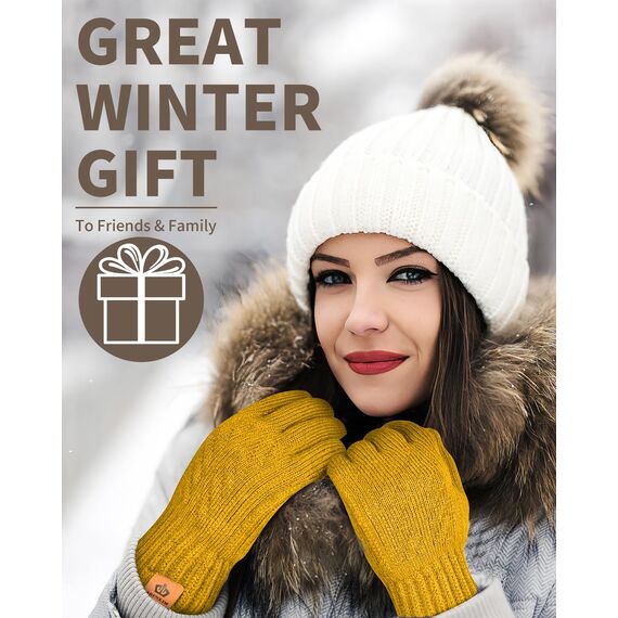ARFNKIM Damen Winterhandschuhe mit Fleecefutter, Touchscreen Warme Gedehnt Dicke Strickhandschuhe Wollhandschuhe Thermohandschuhe Outdoor Winter Geschenke für Herren und Damen (Gelb)
