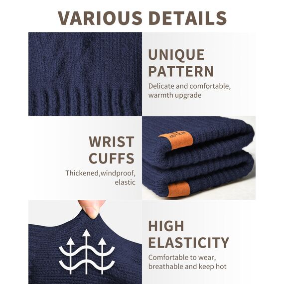 ARFNKIM Damen Winterhandschuhe mit Fleecefutter, Touchscreen Warme Gedehnt Dicke Strickhandschuhe Wollhandschuhe Thermohandschuhe Outdoor Winter Geschenke für Herren und Damen