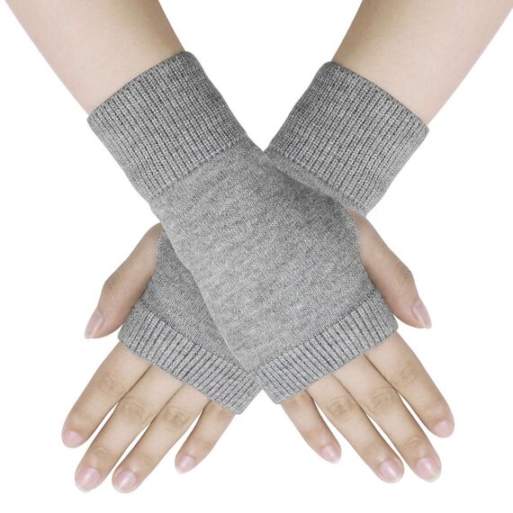 Dokpav Winter Fingerlose Fäustlinge Damen Wolle Warm Fingerhandschuhe Fingerlos Halb Handschuhe Strick Handschuhe (Tiefes Grau + Grau)