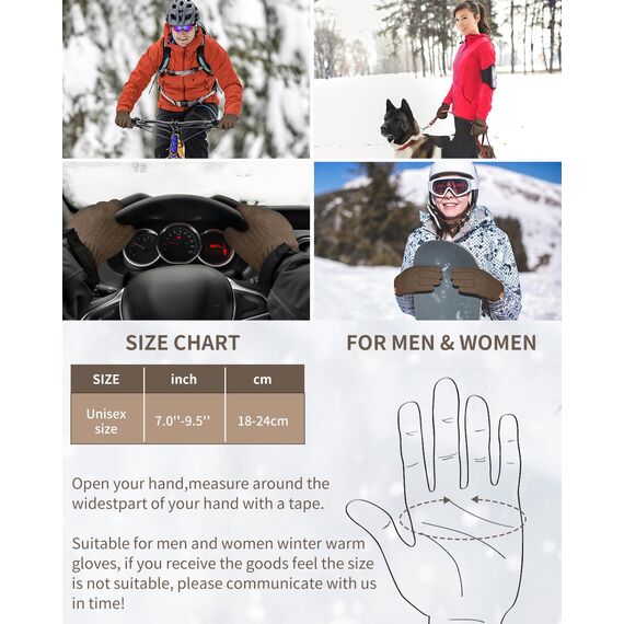 ARFNKIM Damen Winterhandschuhe mit Fleecefutter, Touchscreen Warme Gedehnt Dicke Strickhandschuhe Wollhandschuhe Thermohandschuhe Outdoor Winter Geschenke für Herren und Damen (khaki)