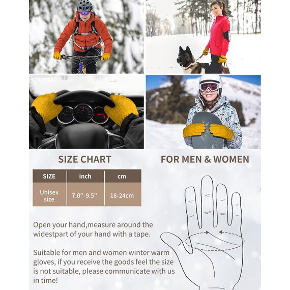 ARFNKIM Damen Winterhandschuhe mit Fleecefutter, Touchscreen Warme Gedehnt Dicke Strickhandschuhe Wollhandschuhe Thermohandschuhe Outdoor Winter Geschenke für Herren und Damen (Gelb)