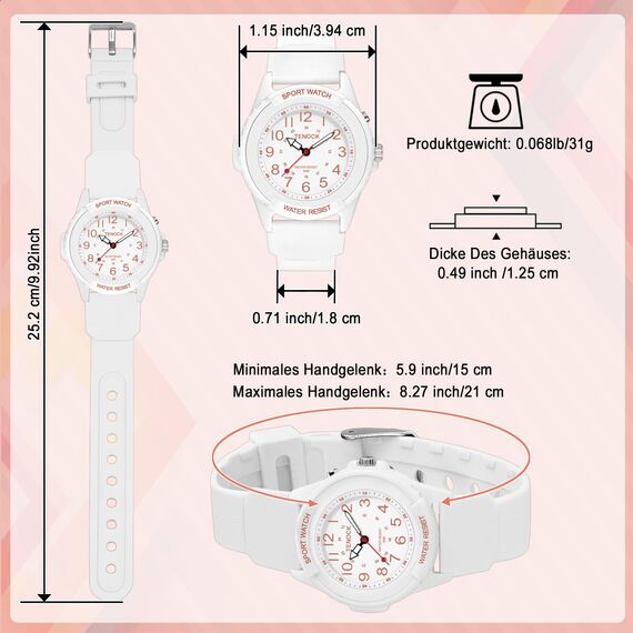 TENOCK Armbanduhr Wasserdicht Damen,Armbanduhr Analog,Herren Analoge Quarz Uhr,5 ATM Wasserdicht Damenuhr Nachtlicht für Modischer Casual-Matching oder Sportliche Aktivität(Weiß)